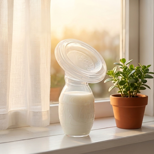 Huisnessie Melk Versamelaar — silikoon borsmelk-versamelaar by venster
